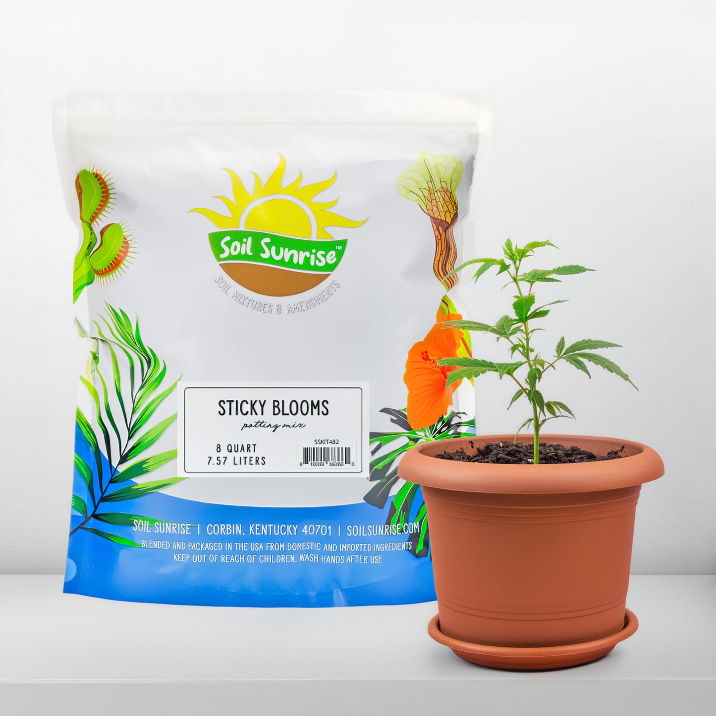 Soil Sunrise Sticky Blooms Organic Potting Mix – Nutrient-Rich Blend with Bat Guano, Kelp & Worm Castings – Premium Soil for Flowering Plants – 8 Quarts