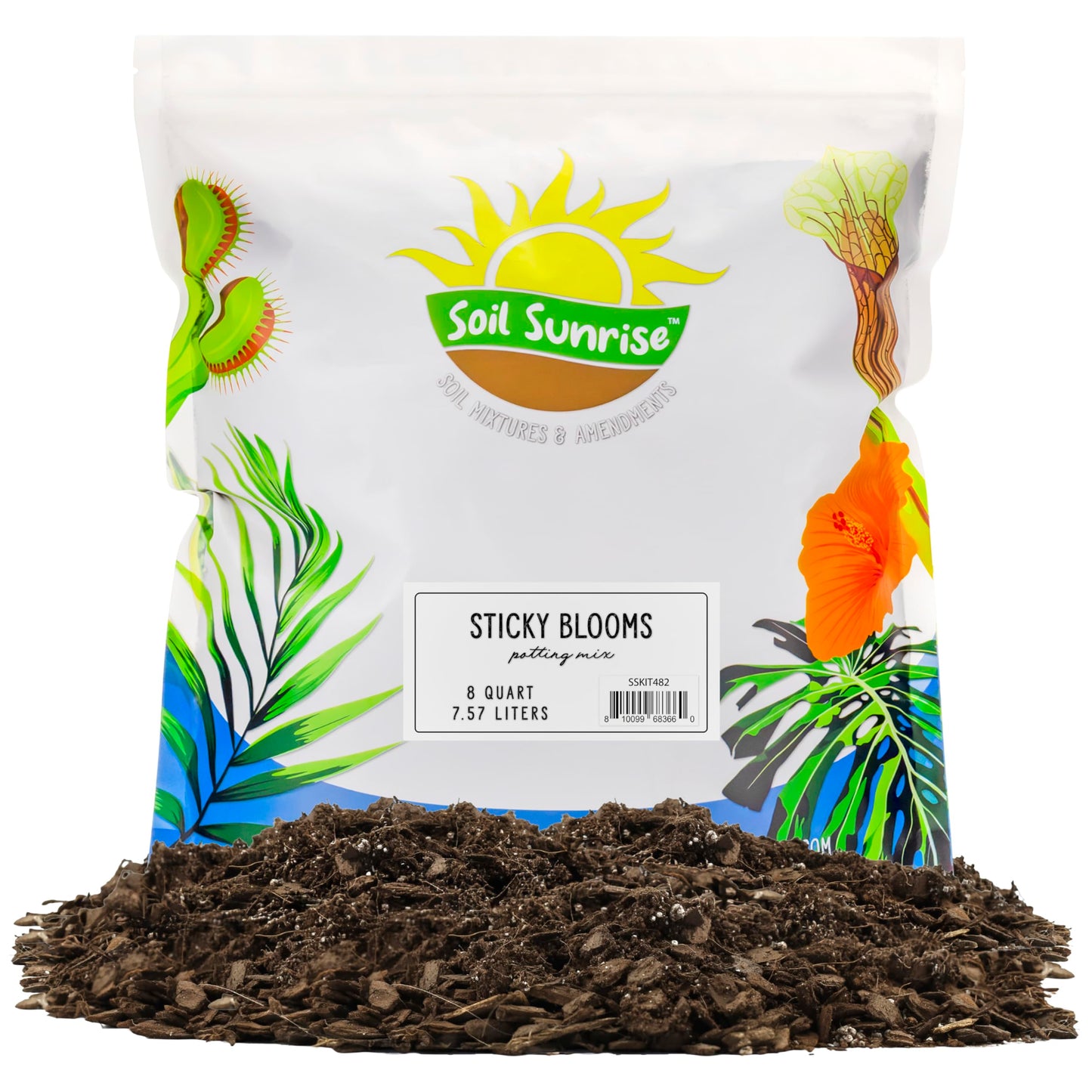 Soil Sunrise Sticky Blooms Organic Potting Mix – Nutrient-Rich Blend with Bat Guano, Kelp & Worm Castings – Premium Soil for Flowering Plants – 8 Quarts