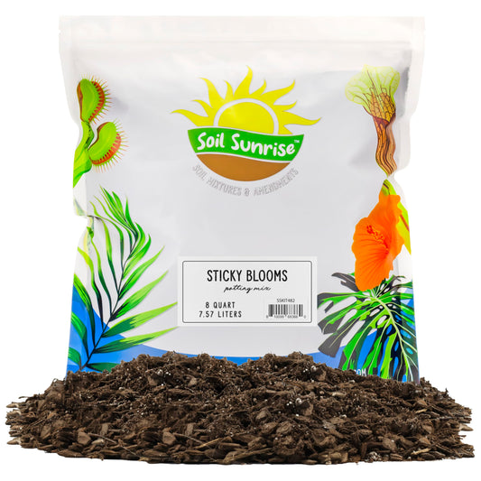 Soil Sunrise Sticky Blooms Organic Potting Mix – Nutrient-Rich Blend with Bat Guano, Kelp & Worm Castings – Premium Soil for Flowering Plants – 8 Quarts